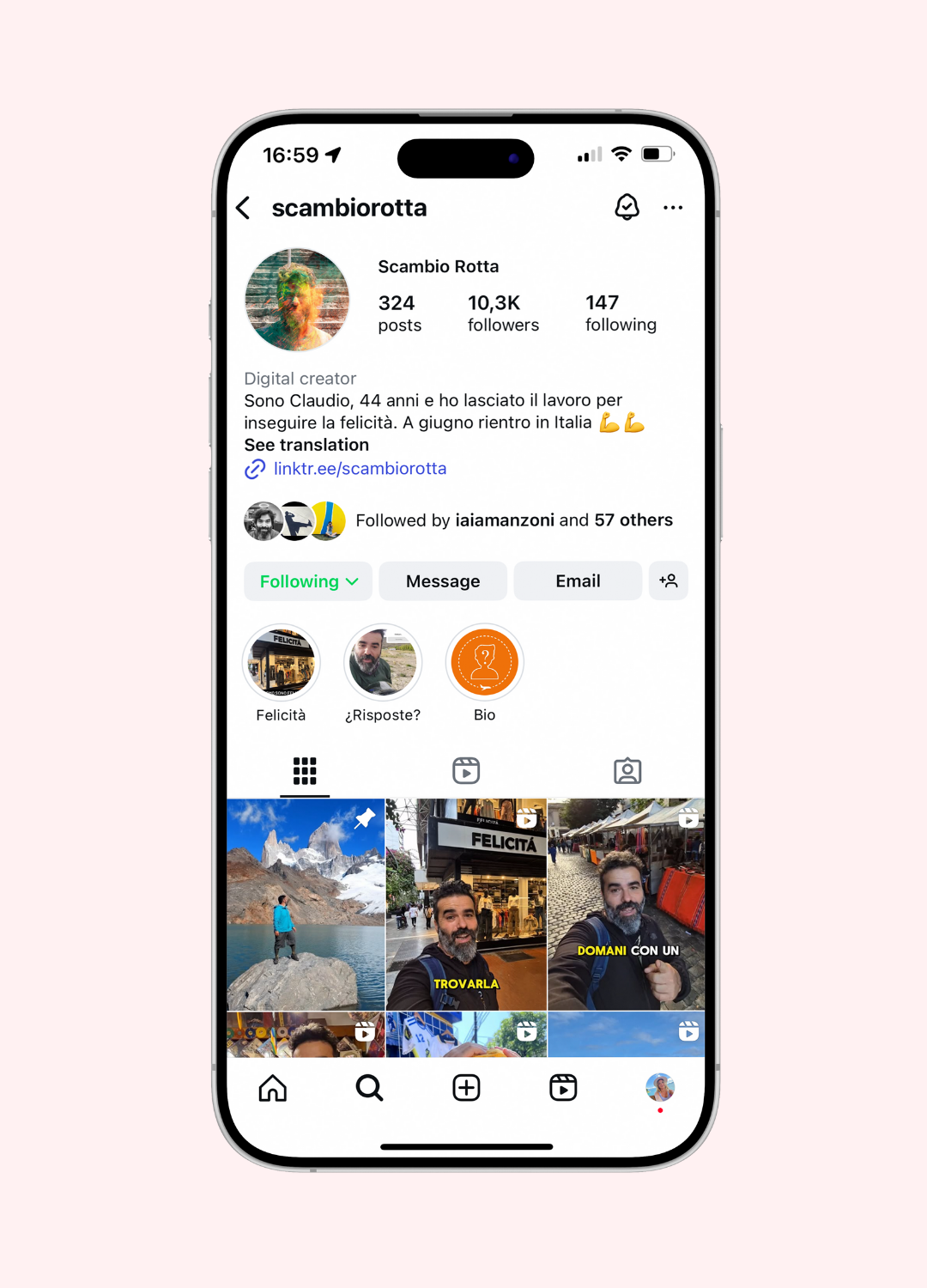 mock-up pagina instagram di Scambio rotta per mostrare l'efficacia delle strategie di social media marketing e content creation