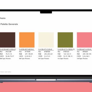 Mock-up di una macbook con la palette di Natural Digital creatives per simboleggiare il servizio di rebranding della palette colori